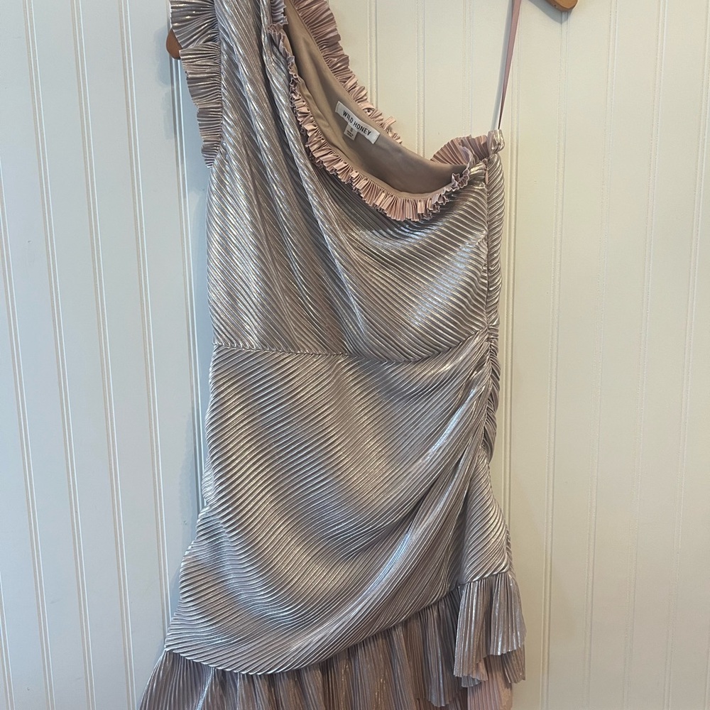 Wild Honey Metallic Pleated Dress